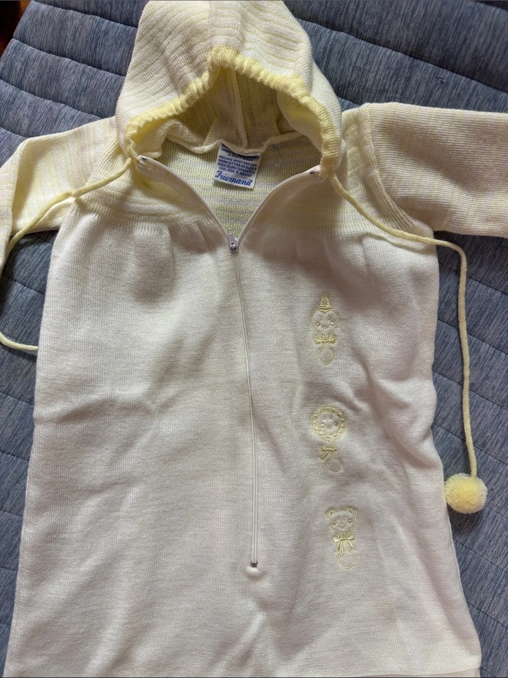 Baby Hooded Zip Sleep Sack in Cream with Light Yellow Trim